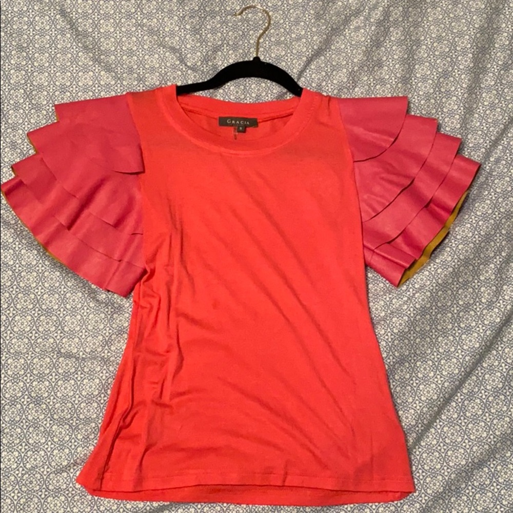 Pink glitter tier sleeve shirt